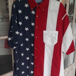 Cotton Traders Patriotic Red, White, and Blue Men's Shirt Size XL